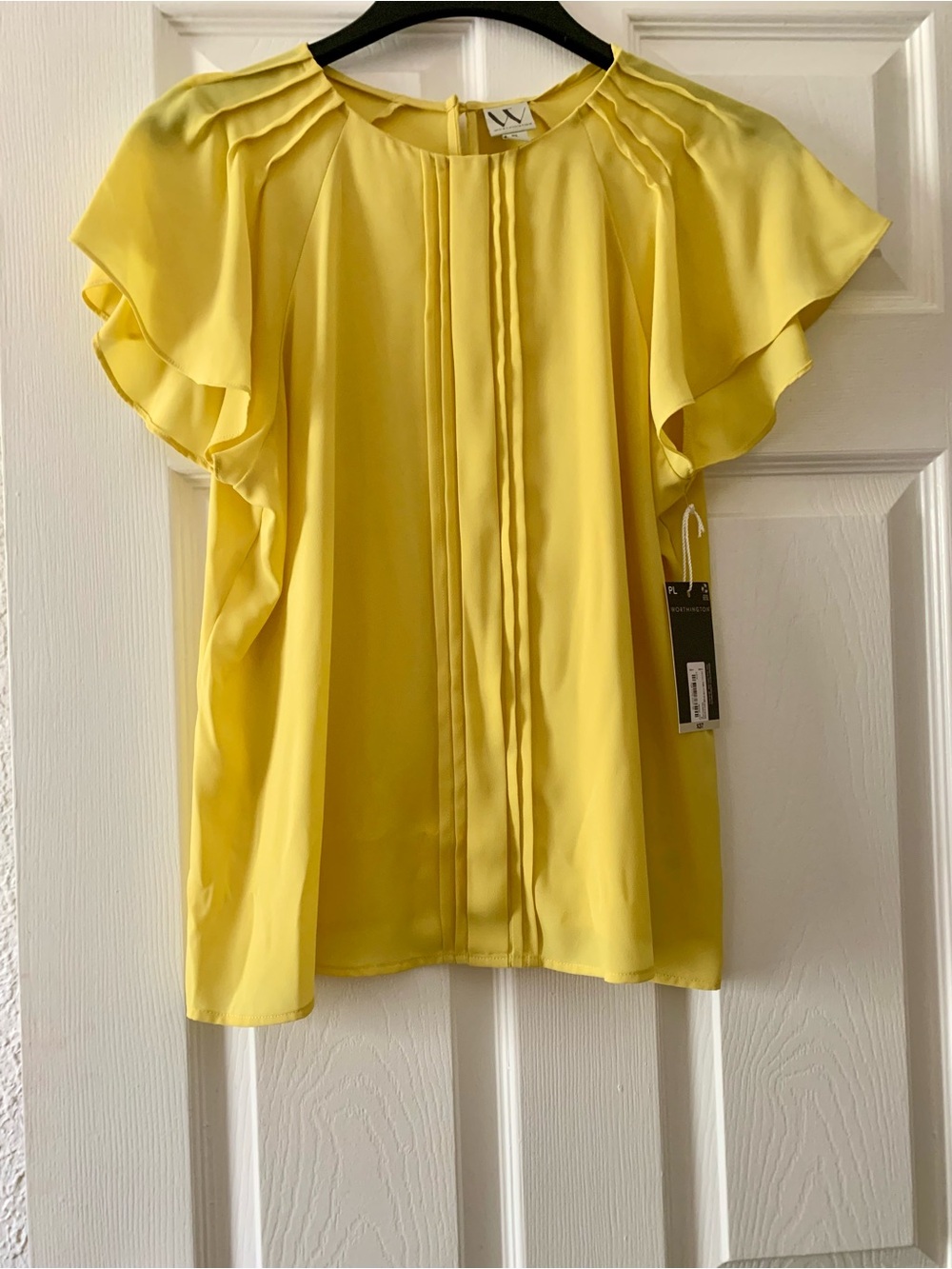 Worthington Yellow Flutter Sleeve Pleated Front Blouse